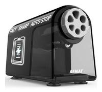 AFMAT Temperamatite elettrico con lattina, 6 fori, robusto, ricaricabile, temperamatite, spessore e sottile, per matite da 6 - 11 mm e matite colorate, classe scuola, ufficio, nero