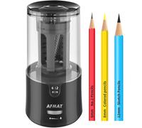 AFMAT Temperamatite elettrico con spina, arresto automatico, temperamatite con contenitore, affilatura rapida in 3 s,foro grande per matite n.2/matite colorate/jumbo da 6-12 mm,lama elicoidale robusta
