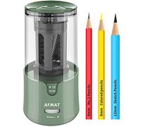 AFMAT Temperamatite elettrico con spina, arresto automatico, temperamatite con contenitore, affilatura rapida in 3 s,foro grande per matite n.2/matite colorate/jumbo da 6-12 mm,lama elicoidale robusta