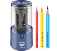 AFMAT Temperamatite elettrico con spina, arresto automatico, temperamatite con contenitore, affilatura rapida in 3 s,foro grande per matite n.2/matite colorate/jumbo da 6-12 mm,lama elicoidale robusta