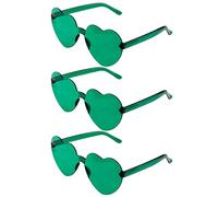 AFNWQI Occhiali da sole a forma di cuore, occhiali da sole a forma di cuore, confezione da 3 occhiali da sole verdi a cuore, occhiali da sole verdi per donne, occhiali da sole a forma di cuore per