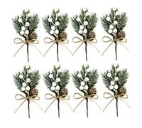 AFQBOEQXY Pigne Artificiali, Pigna Artificiale di Natale, Bacche, Rami Agrifoglio, Bianchi, 20-22 cm, 8 Pezzi