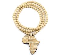 Africa Collana Nuova Buona Legno Stile Mappa Ciondolo 91.4cm Naturale Bead Chain
