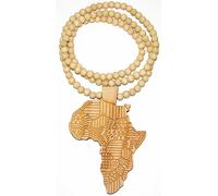 Africa Collana Nuova Buona Legno Stile Mappa Ciondolo 91.4cm Naturale Bead Chain