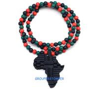 Africa Collana Nuova Buona Legno Stile Mappa Ciondolo 91.4cm Naturale Bead Chain