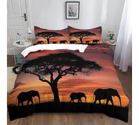 Africa Elefante Tramonto Copripiumino Singolo 135x200 cm Rosso Set Parure Copripiumino in Morbido e Anallergico 100% Microfibra 3 Pezzi con 2 Federa 50x75 CM, Reversibile con Cerniera
