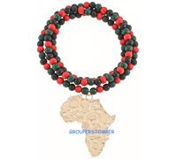 Africa Mappa Collana Nuova Medio Metallo Ciondolo & 91.4cm Legno Perlina Catena