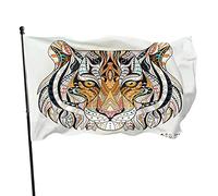 Africa Testa di tigre Bandiera da giardino floreale 3x5 FT Faccia di animale antico Fiore geometrico Re Cat Poliestere Cortile Bandiere Casa Patio Prato Banner di auguri per esterni