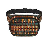 African Classic Weave Print Fashion Waist Pack Square Layer Marsupio nero con cinghia regolabile, nero, Taglia unica