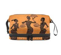 African Cofe Menu - Trousse per cosmetici a doppio strato, per donne e ragazze, borsa da viaggio per trucchi, pratica borsa organizer con scomparto per pennelli, Multi, 27x15x14 cm/10.6x5.9x5.5 in,