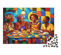 African Dinner Gathering Jigsaw Puzzles for Adults: Women at Colorful Checkered Table Educational Games for The Whole Family Women 52x38cm/1000pcs