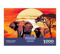 African Elephant Sunset Precise Cut Pieces Ideal for Stress Reduction, Mental Calmness And Enjoying Leisure Moments 70x50cm/1000pcs