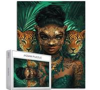African Female Warrior - Puzzle da 1000 pezzi per adulti, stampa leopardata, maschera dorata, puzzle impegnativo per attività familiari, colorato, fai da te, per decorazioni domestiche, regali, 50 x