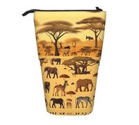 African Grassland Animals - Astuccio espandibile per matite, in tessuto Oxford multi-design, altezza regolabile, borsa cosmetica multiuso