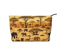 African Grassland Animals Chiusura a cerniera Borsa per il trucco in velluto a coste Organizer multifunzionale 22x7x17cm per Viaggi Campeggio Vacanza Fitness, Nero , Taglia unica