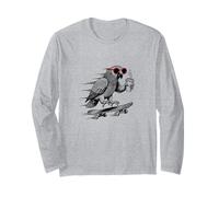African Grey Bird Funny Skateboarder Occhiali da Sole e caffè Maglia a Manica
