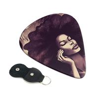 African Hair, plettri per chitarra da donna, 6 pezzi, spessore 0,71 mm, in celluloide, con supporto in pelle, plettro personalizzato per basso, chitarra elettrica, acustica, regalo per amanti