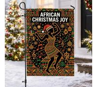 African Heritage - Bandiera da giardino con donna che balla con gioia, 30,5 | Simboli Kwanzaa, bandiera da cortile, note musicali, motivi geometrici, cappello di Babbo Natale, silhouette festiva