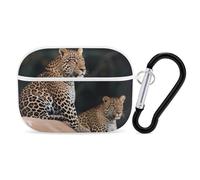 African Leopard on Rock AirPods Pro 2 custodia protettiva antiurto rigida per uomo e donna, compatibile con Airpod Pro custodia 2a/1a generazione con portachiavi - bianco