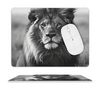 African Lion Black And White Tappetino Mouse Portatile Tappetini per Il Mouse Bordo Cucito Mousepad per Ufficio Casa Lavoro 25X30Cm