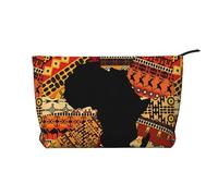 African Map Modello Etnico Chiusura Cerniera Corduroy Makeup Bag Organizer Multifunzionale 22x7x17cm per Viaggi Campeggio Vacanza Fitness, Nero , Taglia unica