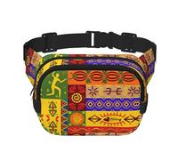 African National Patterns Print Fashion Waist Pack Square Layer Marsupio nero con cinghia regolabile, nero, Taglia unica