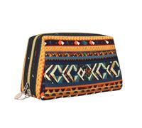 African National Patterns Print Leather Portable Zipper Makeup Bag Cosmetic Pouch Travel Organizer Toiletry Clutch