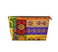 African National Patterns Printed Leather Travel Toiletry Makeup Bag con cerniera dorata per le donne in movimento, Oro, One Size, Beauty case