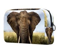 African Prairie - Beauty case da donna, grande, con elefante grigio, per articoli da toeletta da viaggio, grande, con cerniera, Multi, 18.5x7.5x13cm/7.3x3x5.1in, Beauty case