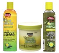 African Pride Olive Miracle - Set di tre: shampoo e balsamo 2 in 1, balsamo senza risciacquo, olio per la crescita