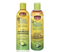 African Pride Olive Miracle - Shampoo e balsamo anti-rottura 2 in 1, 355 ml, balsamo senza risciacquo, 355 ml