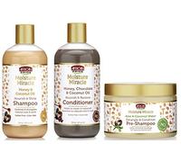 African Pride Pre-Shampoo districante e balsamo Moisture Miracle, Shampoo e balsamo 'olio di cocco', miele, cioccolato, acqua di aloe e cocco