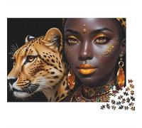 African Queen Leopard Colourful Leopard & Woman 1000 Pcs Jigsaw Puzzles Adults Beautiful Decoration Puzzle Birthday Gift 38x26cm/1000pcs