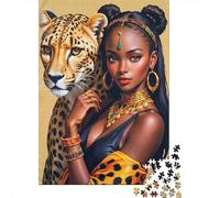 African Queen with Leopard 1000 Componenti Carta Spessa Puzzle Familiare Livello Di Difficoltà Equilibrato Intrattenimento Fine Settimana A Domicilio Divertente 70x50cm/1000pcs