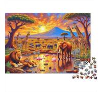 African Safari Scene 1000 Piece Fun Present: Sunset Savanna with Elephants for Adults & Kids Activity for Home Gift 52x38cm/1000pcs