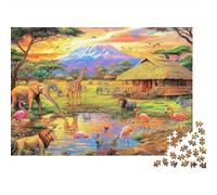 African Safari Scene Puzzle for Adults 14-99 Years: Serene Savanna with Kilimanjaro Educational Game for Home Decor & Gifts 38x26cm/1000pcs