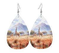 African Savanna Giraffe orecchini in pelle stampata su entrambi i lati int e forma di gocce d'acqua, creativo, leggero e romanzo, colori vivaci e vivaci.