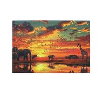 African Savannah Tramonto Elefante Giraffa 1000 Pezzi Puzzle Per Adulti Puzzle In Legno Per Adulti Regali Home Decor