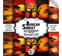 African Sunset Scrapbook Paper: Double Sided Sheets | Savanna Landscape for Collage, Origami, Junk Journals, Wrapping, and Various DIY Craft Projects | 8.5" x 8.5" (21.59 x 21.59 cm)
