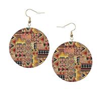 African Textile Patchwork Stampato Faux Leather Orecchini Set Per Le Donne, 1 Paio Leggero Pendente Goccia Forato Orecchini Gioielli Regali Per Le Donne, Misura unica, Poliestere