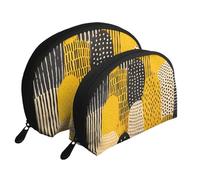 African Tribal Ethnic Texture Portable Shell Cosmetic Bag Set - Travel Makeup Organizer con cerniera e scomparti interni, Giallo senape e nero, Taglia unica