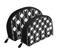 African Tribal Ethnic Texture Portable Shell Cosmetic Bag Set - Travel Makeup Organizer con cerniera e scomparti interni, Bandiera a scacchi bianca e nera, Taglia unica