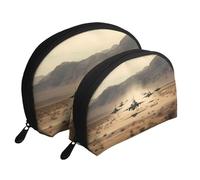 African Tribal Ethnic Texture Portable Shell Cosmetic Bag Set - Travel Makeup Organizer con cerniera e scomparti interni, Aereo di guerra, Taglia unica