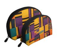African Tribal Ethnic Texture Portable Shell Cosmetic Bag Set - Travel Makeup Organizer con cerniera e scomparti interni, Struttura etnica tribale africana, Taglia unica