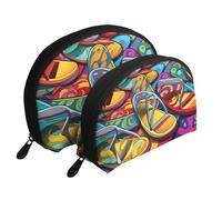 African Tribal Ethnic Texture Portable Shell Cosmetic Bag Set - Travel Makeup Organizer con cerniera e scomparti interni, Infradito Colorato, Taglia unica