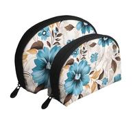 African Tribal Ethnic Texture Portable Shell Cosmetic Bag Set - Travel Makeup Organizer con cerniera e scomparti interni, Motivo floreale grigio., Taglia unica