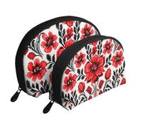 African Tribal Ethnic Texture Portable Shell Cosmetic Bag Set - Travel Makeup Organizer con cerniera e scomparti interni, Ricamo ucraino Stile Rosa, Taglia unica