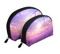 African Tribal Ethnic Texture Portable Shell Cosmetic Bag Set - Travel Makeup Organizer con cerniera e scomparti interni, Romantico viola lavanda, Taglia unica