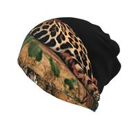 African Wildlife Leopard On Rock Print Slouchy Beanie per donne e uomini, caldo berretto morbido antivento chemio cap stretch Skull Cap, Nero , S