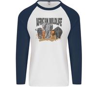 Africano Fauna Selvatica Elefante Leone Rhino Safari Uomo L/S Baseball T-Shirt